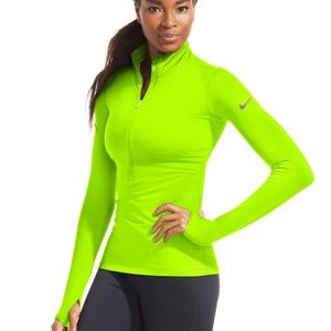 Nike women’s quarter zip light layer long sleeve, neon green, dri-fit
